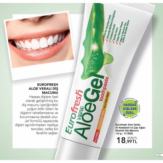 eurofresh aleo veralı diş macunu